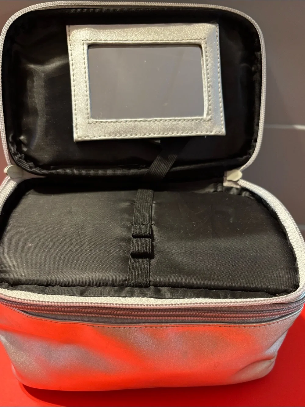 Silver Metallic Travel Cosmetic Bag with Top Handle